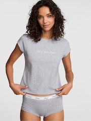 Victoria's Secret PINK Medium Heather Grey Script Retro T-Shirt - Image 1 of 2