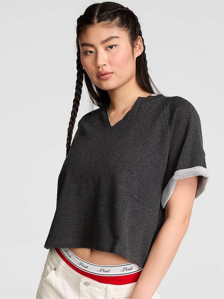Victoria's Secret Pink Charcoal Heather Grey Terry Crew T-Shirt - Image 1 of 2