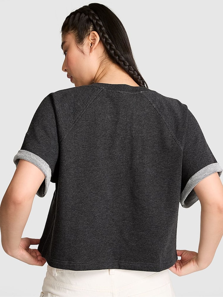 Victoria's Secret Pink Charcoal Heather Grey Terry Crew T-Shirt - Image 2 of 2