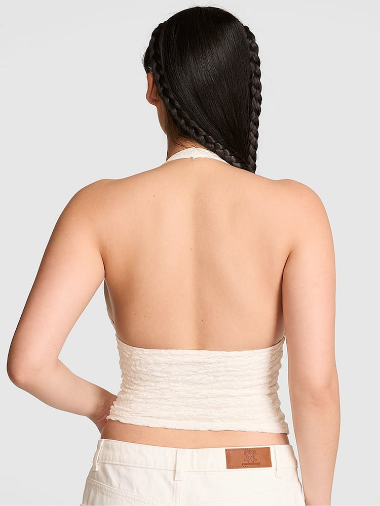 Victoria's Secret Pink White Lace Halter Tank - Image 2 of 2 Victoria's Secret Pink White Lace Halter Tank - Image 2 of 2
