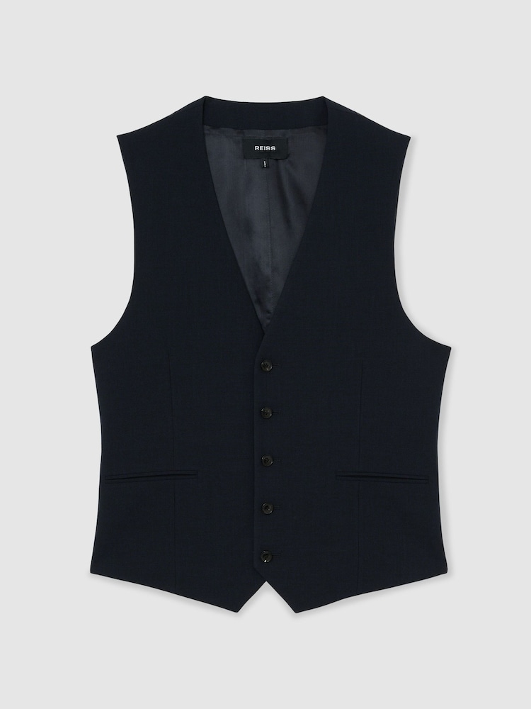 Reiss Navy Belmont Single-Breasted Tailored Waistcoat - Image 2 of 6