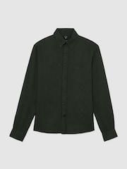 Verde medianoche - Reiss Queens Linen Regular-Fit Button-Down Shirt - Imagen 2 de 5