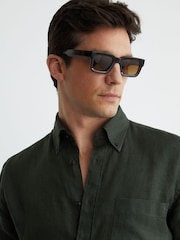 Verde medianoche - Reiss Queens Linen Regular-Fit Button-Down Shirt - Imagen 3 de 5