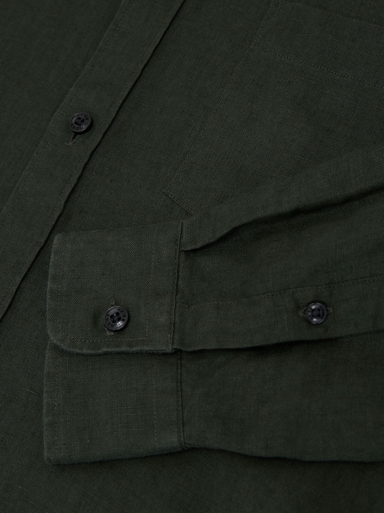 Verde medianoche - Reiss Queens Linen Regular-Fit Button-Down Shirt - Imagen 5 de 5