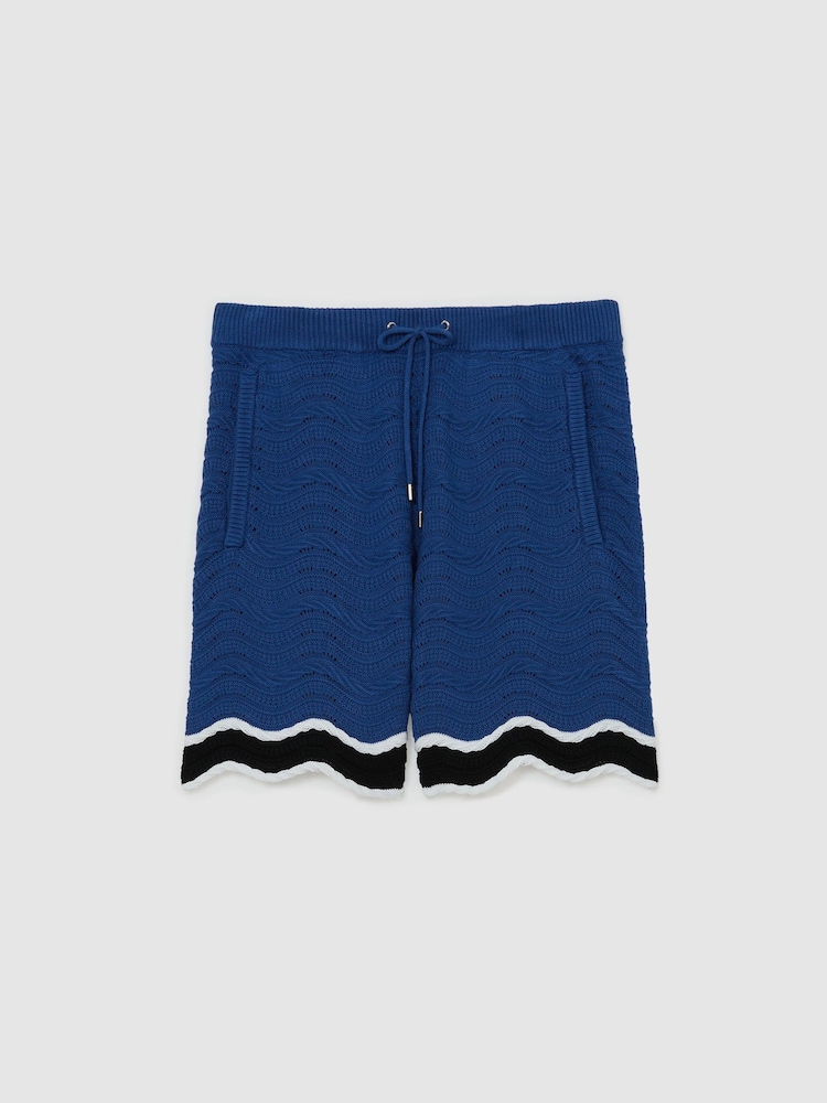 Reiss Blue Helios Cotton-Blend Wave-Knit Tipped Shorts - Image 2 of 7