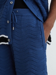 Reiss Blue Helios Cotton-Blend Wave-Knit Tipped Shorts - Image 3 of 7