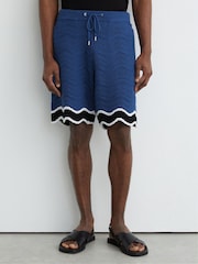 Reiss Blue Helios Cotton-Blend Wave-Knit Tipped Shorts - Image 4 of 7