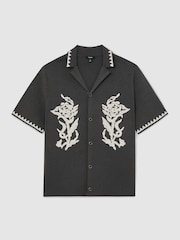 灰色Anthracite - Reiss Folia Floral-Embroidered Knitted Shirt - 圖片 2/5