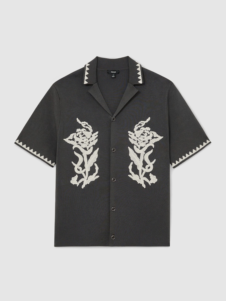 灰色Anthracite - Reiss Folia Floral-Embroidered Knitted Shirt - 圖片 2/5 灰色Anthracite - Reiss Folia Floral-Embroidered Knitted Shirt - 圖片 2/5