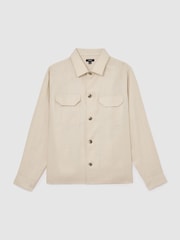 Reiss Stone Polasio Linen Herringbone-Stripe Regular-Fit Shirt - Image 2 of 7