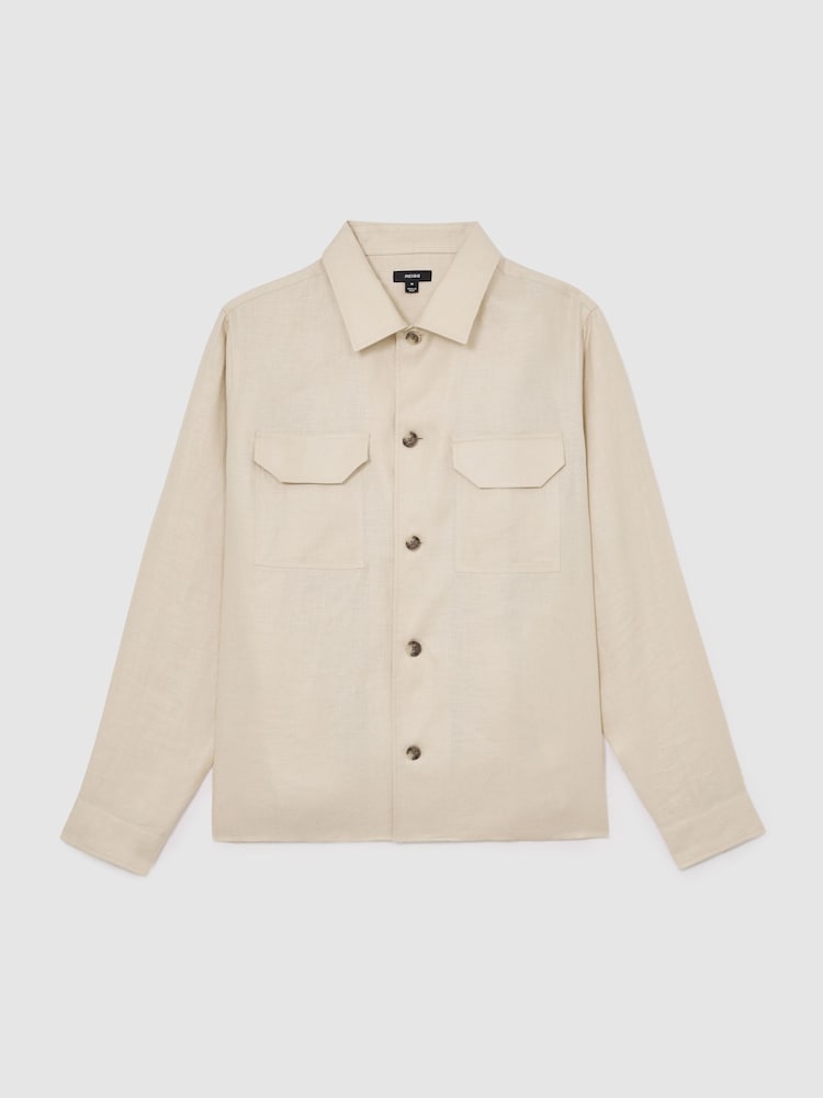Reiss Stone Polasio Linen Herringbone-Stripe Regular-Fit Shirt - Image 2 of 7