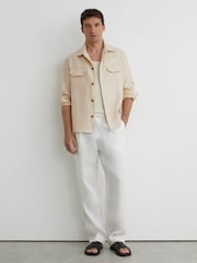 Reiss Stone Polasio Linen Herringbone-Stripe Regular-Fit Shirt - Image 4 of 7