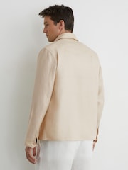 Reiss Stone Polasio Linen Herringbone-Stripe Regular-Fit Shirt - Image 6 of 7