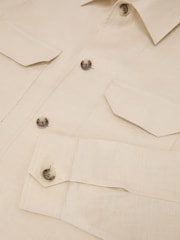 Reiss Stone Polasio Linen Herringbone-Stripe Regular-Fit Shirt - Image 7 of 7