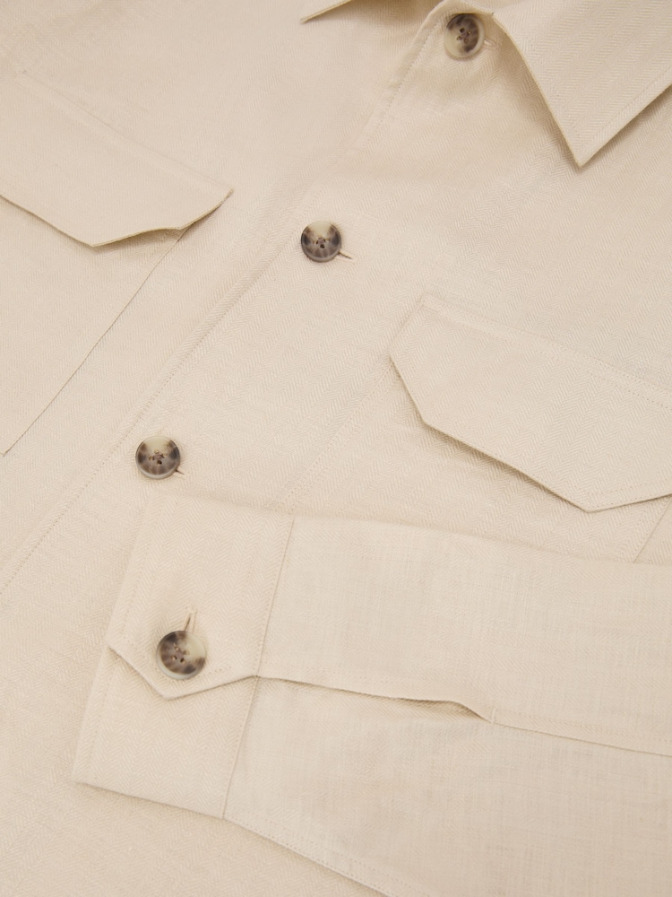 Reiss Stone Polasio Linen Herringbone-Stripe Regular-Fit Shirt - Image 7 of 7