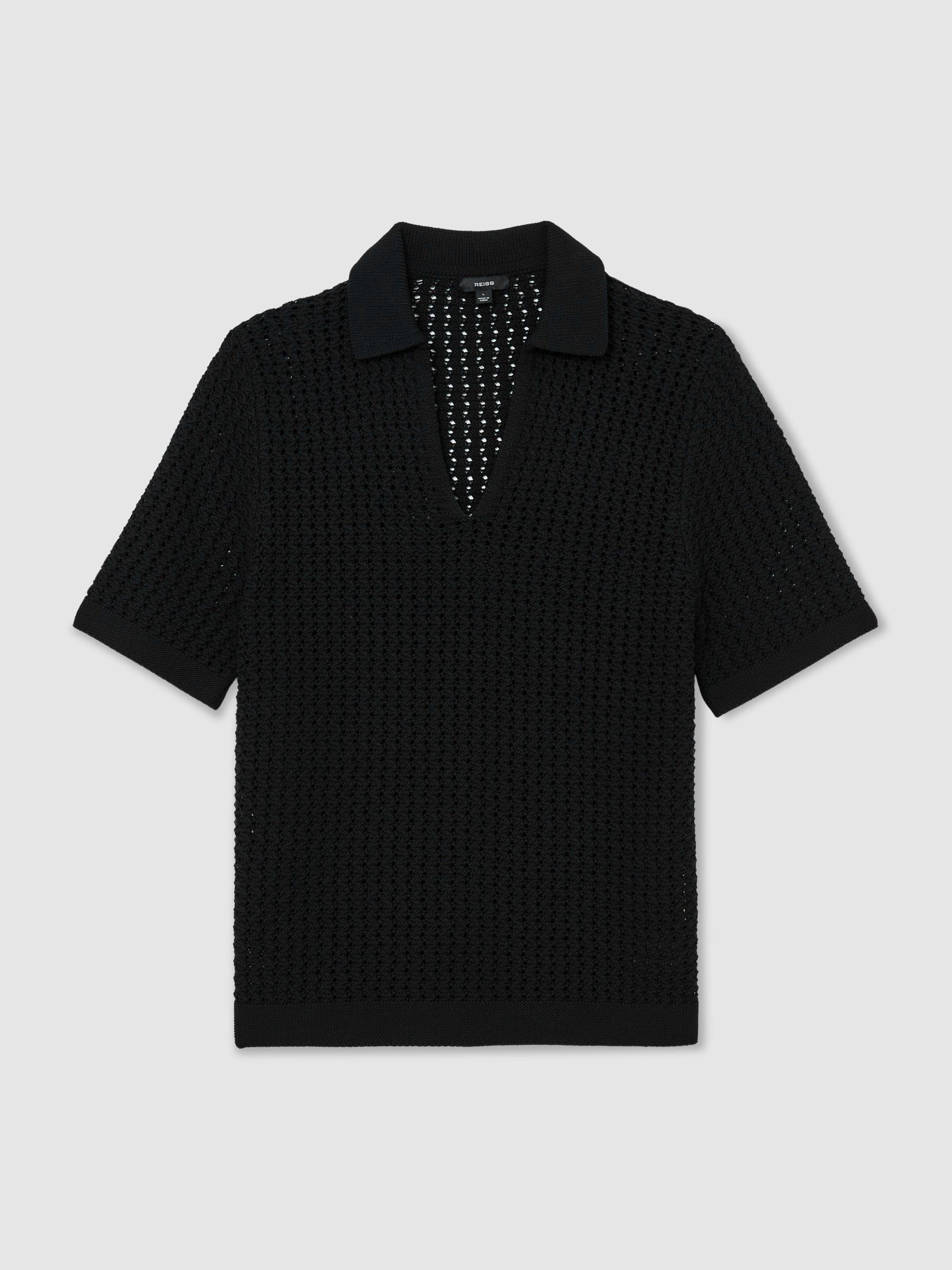 Buy Reiss Black Bronwyn Crochet Open-Collar Polo Shirt from Next USA