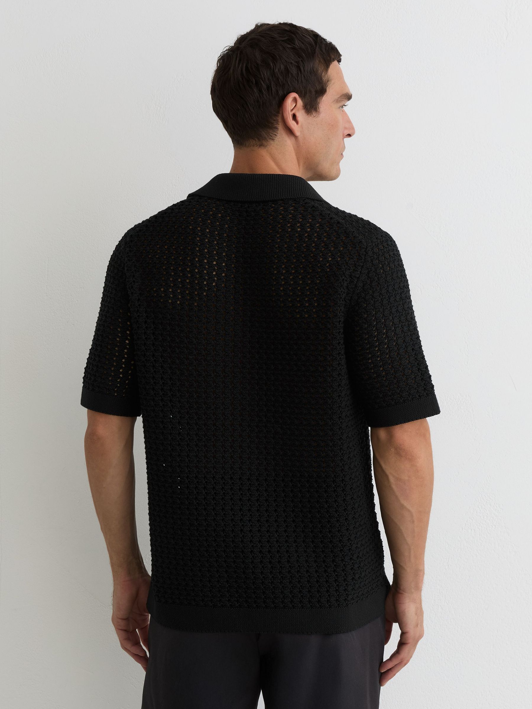 Buy Reiss Black Bronwyn Crochet Open-Collar Polo Shirt from Next USA