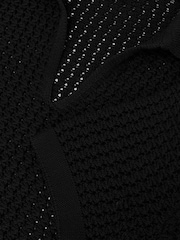 Reiss Black Bronwyn Crochet Open-Collar Polo Shirt - Image 6 of 6