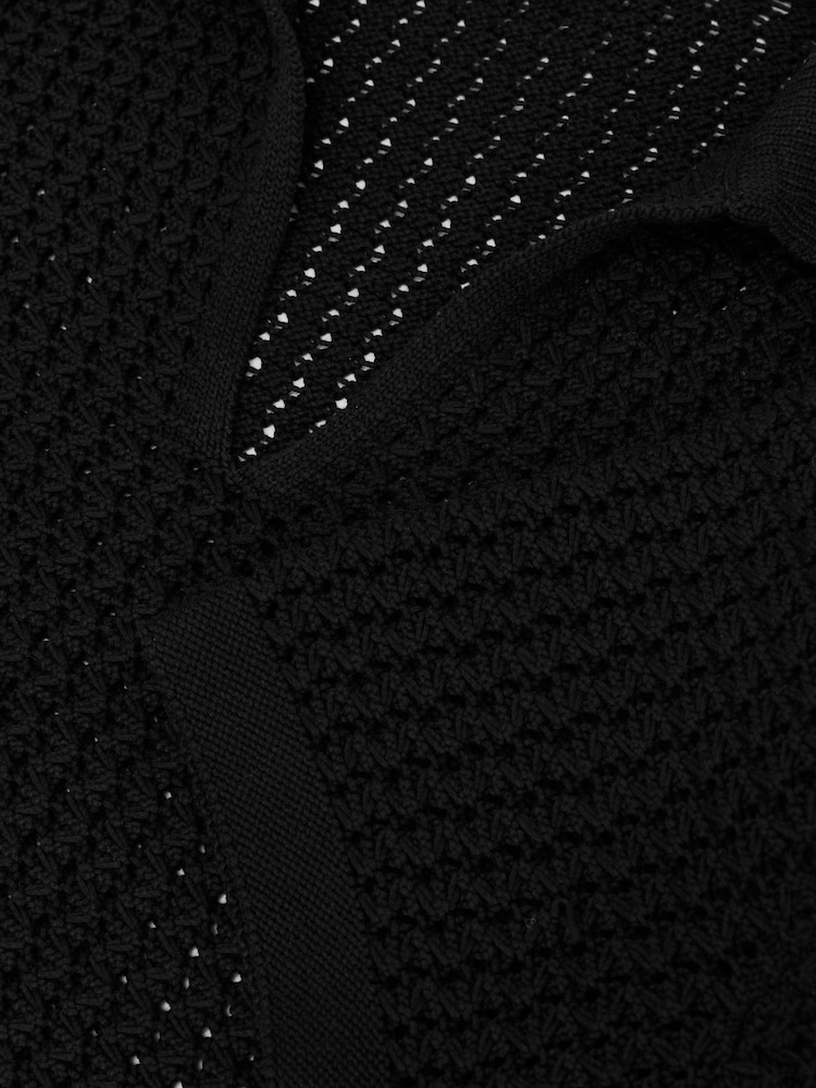 Reiss Black Bronwyn Crochet Open-Collar Polo Shirt - Image 6 of 6 Reiss Black Bronwyn Crochet Open-Collar Polo Shirt - Image 6 of 6