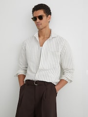 Reiss White/Blue Dupree Modal-Blend Seersucker Pinstripe Shirt Regular-Fit - Image 1 of 7