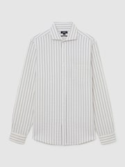 Reiss White/Blue Dupree Modal-Blend Seersucker Pinstripe Shirt Regular-Fit - Image 2 of 7