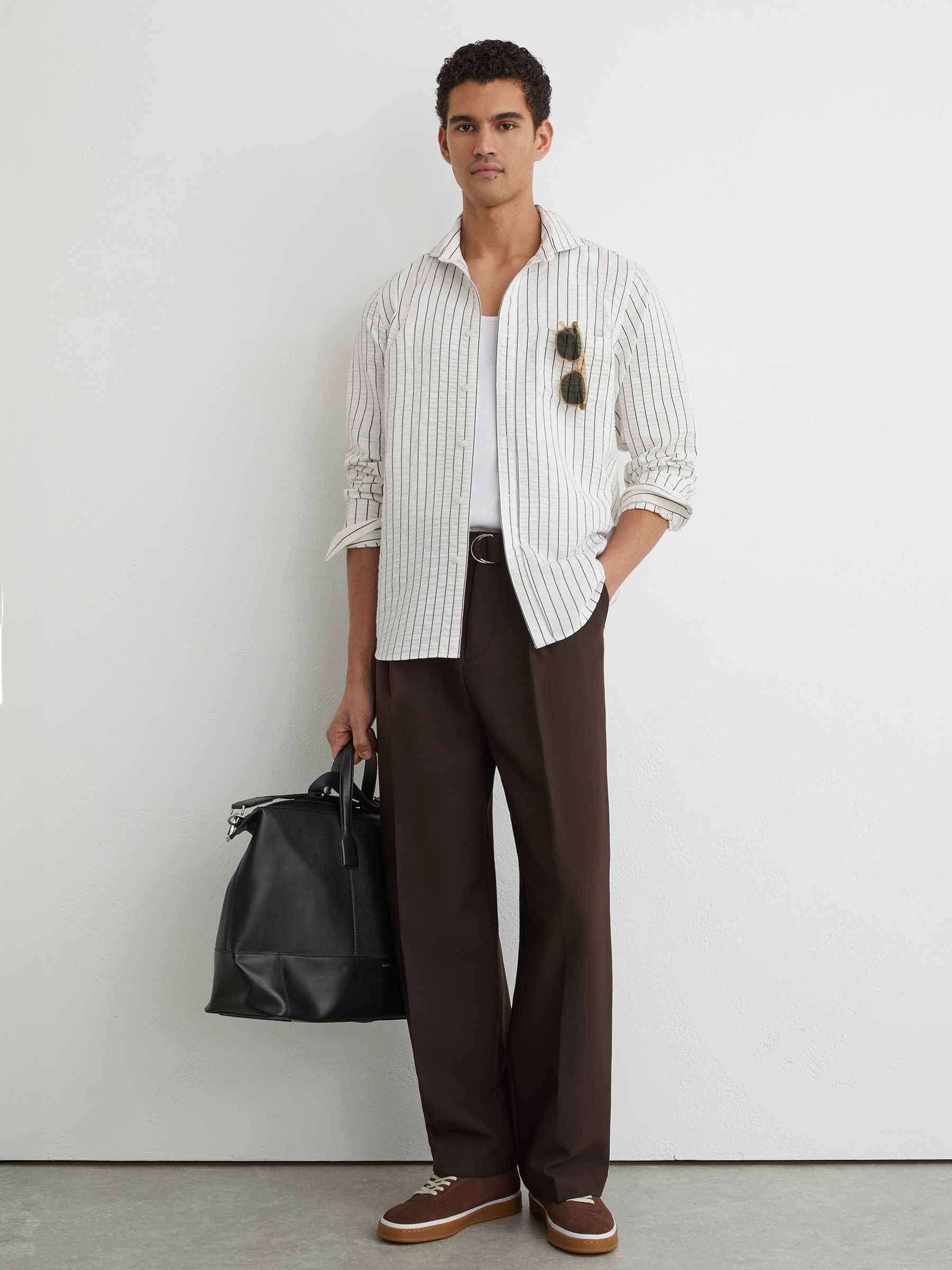 Buy Reiss White/Blue Dupree Modal-Blend Seersucker Pinstripe Shirt
