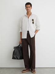 Reiss White/Blue Dupree Modal-Blend Seersucker Pinstripe Shirt Regular-Fit - Image 3 of 7