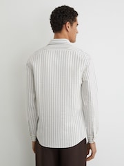 Reiss White/Blue Dupree Modal-Blend Seersucker Pinstripe Shirt Regular-Fit - Image 5 of 7