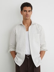 Reiss White/Blue Dupree Modal-Blend Seersucker Pinstripe Shirt Regular-Fit - Image 6 of 7