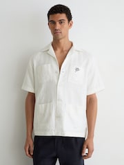 Reiss White Simeon Cotton Textured Four-Pocket Logo Shirt - Image 1 of 6