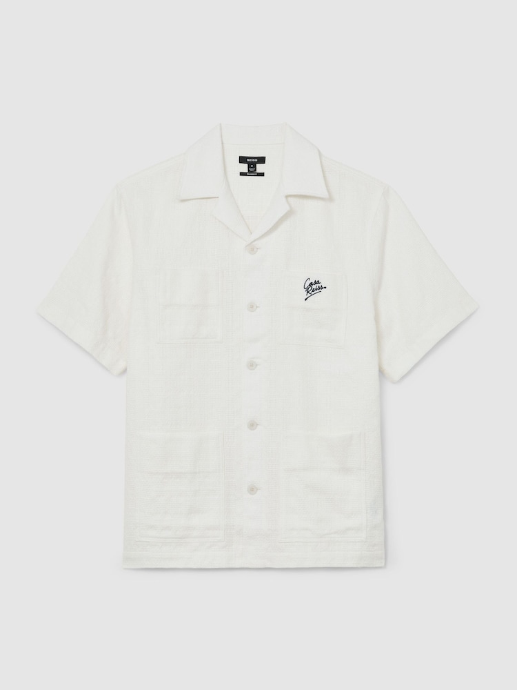 Reiss White Simeon Cotton Textured Four-Pocket Logo Shirt - Image 2 of 6 Reiss White Simeon Cotton Textured Four-Pocket Logo Shirt - Image 2 of 6