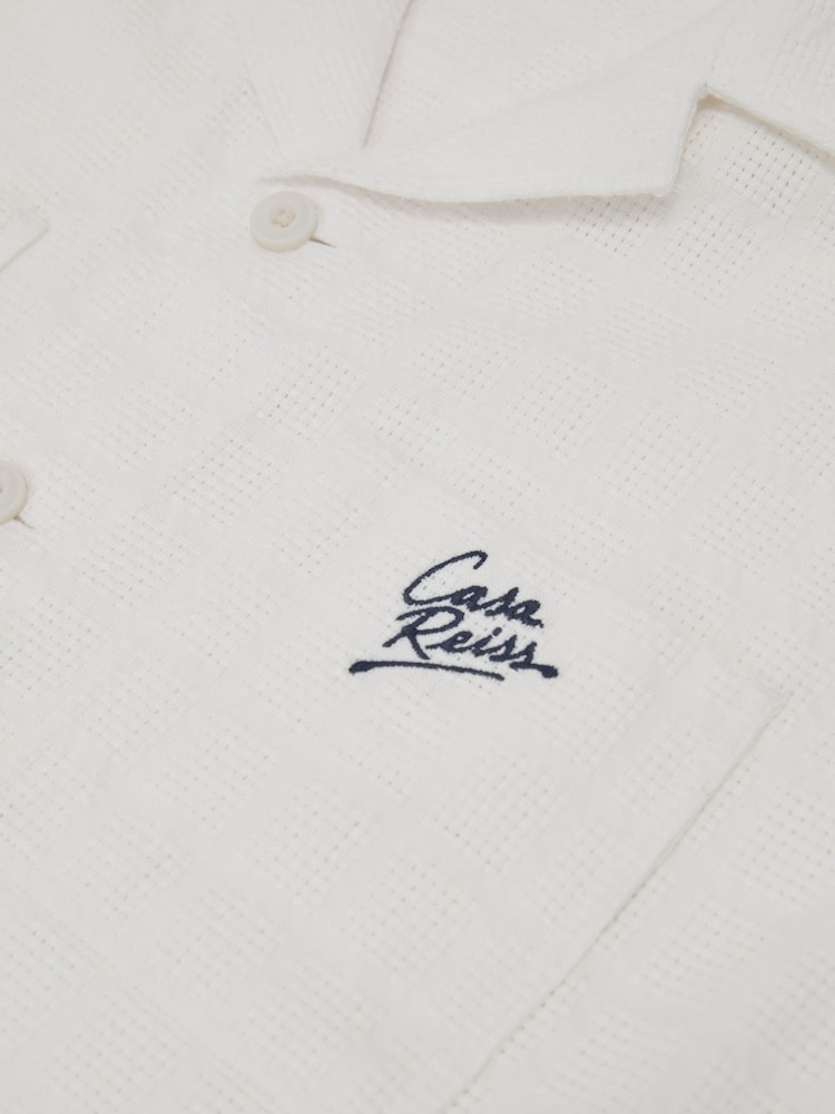 Reiss White Simeon Cotton Textured Four-Pocket Logo Shirt - Image 6 of 6 Reiss White Simeon Cotton Textured Four-Pocket Logo Shirt - Image 6 of 6