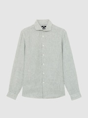Reiss Dark Sage/White Fine Stripe Ruban Stripe Shirt - Image 2 of 6