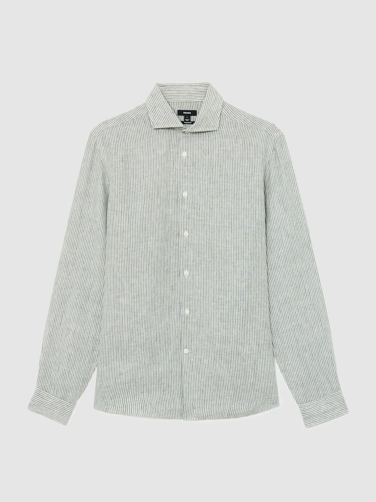 Reiss Dark Sage/White Fine Stripe Ruban Stripe Shirt - Image 2 of 6