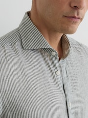 Reiss Dark Sage/White Fine Stripe Ruban Stripe Shirt - Image 3 of 6
