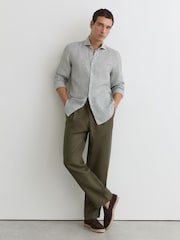 Reiss Dark Sage/White Fine Stripe Ruban Stripe Shirt - Image 4 of 6