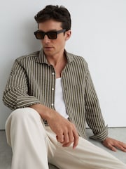 Reiss Vintage Green Dupree Modal-Blend Seersucker Pinstripe Shirt Regular-Fit - Image 1 of 6