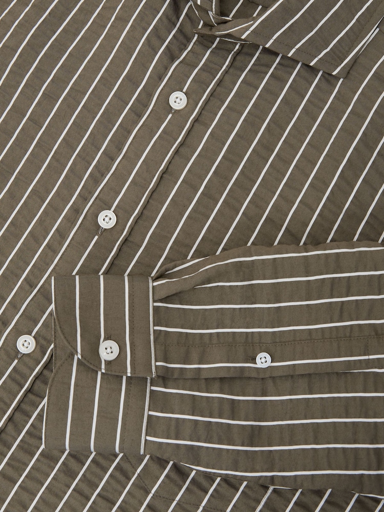 Reiss Vintage Green Dupree Modal-Blend Seersucker Pinstripe Shirt Regular-Fit - Image 6 of 6