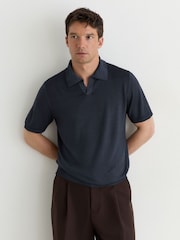 Reiss Navy Rook Pigment-Dyed Merino Wool Open-Collar Polo Shirt - Image 4 of 6