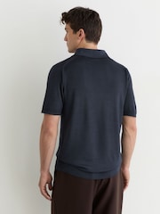 Reiss Navy Rook Pigment-Dyed Merino Wool Open-Collar Polo Shirt - Image 5 of 6