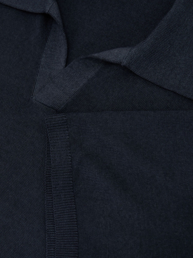 Reiss Navy Rook Pigment-Dyed Merino Wool Open-Collar Polo Shirt - Image 6 of 6