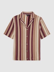 Reiss Pink Fleet Stripe-Knit Cuban-Collar Shirt - Image 2 of 6