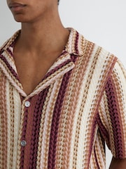 Reiss Pink Fleet Stripe-Knit Cuban-Collar Shirt - Image 3 of 6