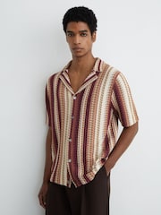 Reiss Pink Fleet Stripe-Knit Cuban-Collar Shirt - Image 4 of 6