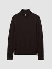 Reiss Dark Brown Blackhall Merino Wool Half-Zip Jumper - Image 2 of 6