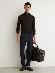 Reiss Dark Brown Blackhall Merino Wool Half-Zip Jumper - Image 4 of 6
