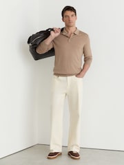 Reiss Taupe Brown Jay Pigment-Dyed Merino Wool Long-Sleeve Polo - Image 3 of 6