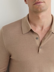 Reiss Taupe Brown Jay Pigment-Dyed Merino Wool Long-Sleeve Polo - Image 4 of 6