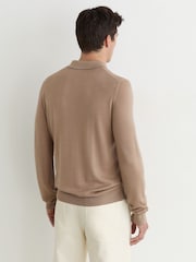 Reiss Taupe Brown Jay Pigment-Dyed Merino Wool Long-Sleeve Polo - Image 5 of 6