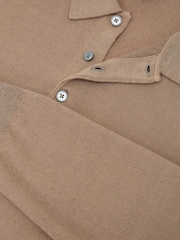 Reiss Taupe Brown Jay Pigment-Dyed Merino Wool Long-Sleeve Polo - Image 6 of 6
